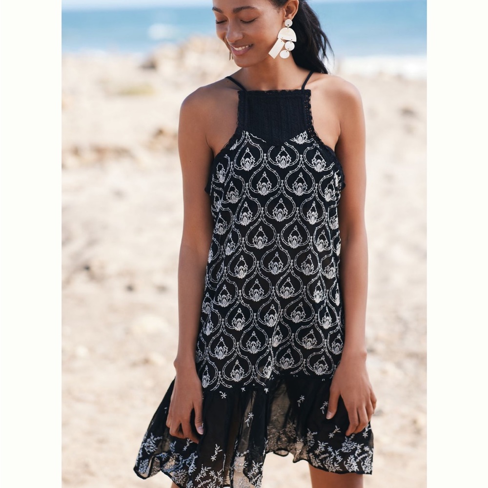 ✨ Anthropologie Sheer Embroidered Mini Dress Sz S